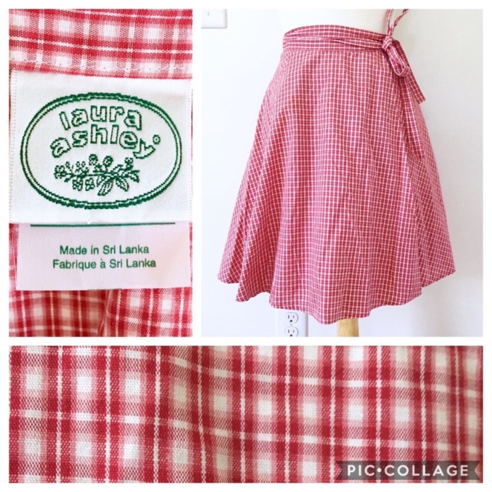 Vintage ‘90s Laura Ashley Red and White Gingham Mini Wrap Skirt